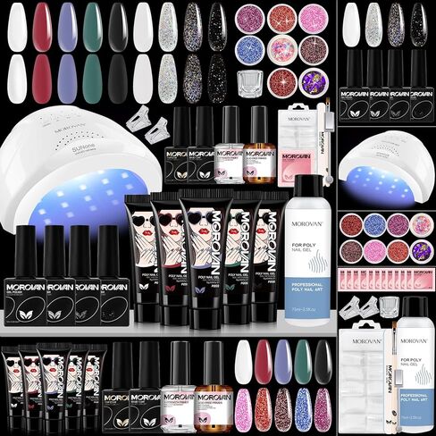 طقم أظافر بولي جل من موروفان مع مصباح أظافر LED بقدرة 48 وات، ومجفف أظافر لامع وإعدادات برايمر بولي جل للأظافر، جل تمديد للأظافر، مستلزمات فن الأظافر، مجموعات جل بولي مع كل شيء in Kuwait