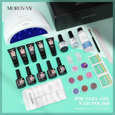 طقم أظافر بولي جل من موروفان مع مصباح أظافر LED بقدرة 48 وات، ومجفف أظافر لامع وإعدادات برايمر بولي جل للأظافر، جل تمديد للأظافر، مستلزمات فن الأظافر، مجموعات جل بولي مع كل شيء in Kuwait