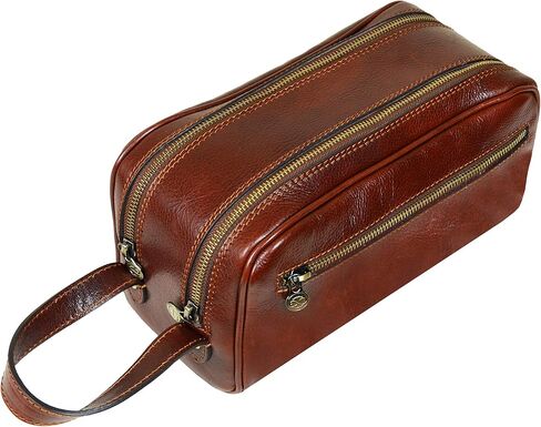 حقيبة مستحضرات التجميل الجلدية المقاومة للوقت أدوات الزينة الإيطالية الأنيقة Dopp Kit (بني) in Kuwait
