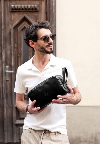 Time Resistance Leather Cosmetic Bag Toiletry Italian Classy Dopp Kit in Kuwait