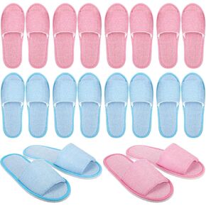 10 Pairs Washable House Slippers for Guests Open Toe Spa Slippers Women Men Soft Disposable Slippers Cotton Linen Hotel Slippers Bulk Non Slip Breathable for Indoor Travel Bedroom Party (Pink, Blue) in Kuwait