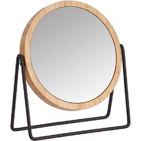 Amazon Basics Vanity Round Mirror with Bamboo Rim, Magnification, Tabletop Mount, Black, 7.2"L x 2.87 "W