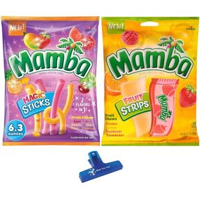 Mamba Fruit Chews, Magic Sticks and Fruit Strips, 6.3 Ounce (Pack of 4) - with Make Your Day Bag Clip in Saudi Arabia
