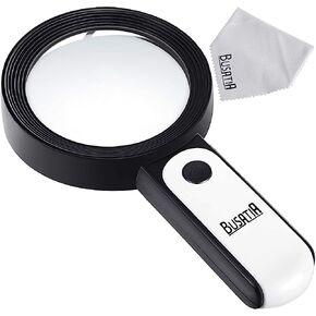 BUSATIA Magnifying Glass 30X, 18LED Handheld Magnifying Glass with Light, 4in Large Glass Magnifier with 3 Modes, Illuminated Magnifying Glass for Reading, Hobbies - with a Lens Cloth (White + Black) in Saudi Arabia