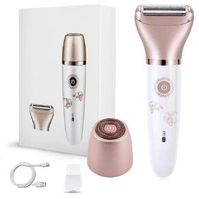 Electric Razors for Women, Painless 2-in-1 Shaver for Women Hair Remover for Face,Bikini Trimmer,Easy to Carry Cordless, Rechargeable Wet and Dry Women Razor，Head Can be Replaced(Rose Gold) in Kuwait