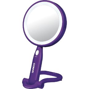 مرآة مكياج مضاءة من البلاستيك على الوجهين من كونير - مرآة مكياج مضاءة مع أضواء LED؛ تكبير 1x/3x؛ أبيض؛ صغير الحجم - رائع للسفر in Kuwait