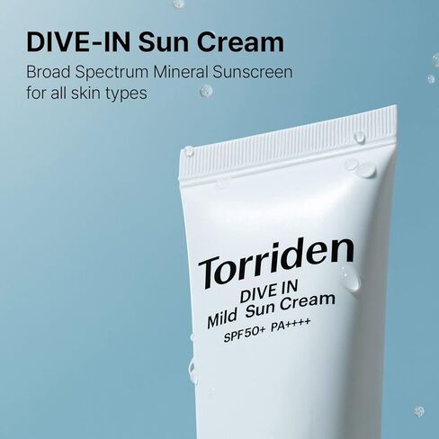 Torriden DIVE-IN واقي من الشمس خفيف، نباتي، واسع الطيف SPF 50+ PA++++، غير نانو، واقي شمسي معدني آمن للشعاب المرجانية لجميع أنواع البشرة | خالي من العطور والكحول والملونات | العناية بالبشرة الكورية in Kuwait