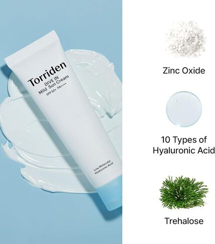 Torriden DIVE-IN واقي من الشمس خفيف، نباتي، واسع الطيف SPF 50+ PA++++، غير نانو، واقي شمسي معدني آمن للشعاب المرجانية لجميع أنواع البشرة | خالي من العطور والكحول والملونات | العناية بالبشرة الكورية in Kuwait