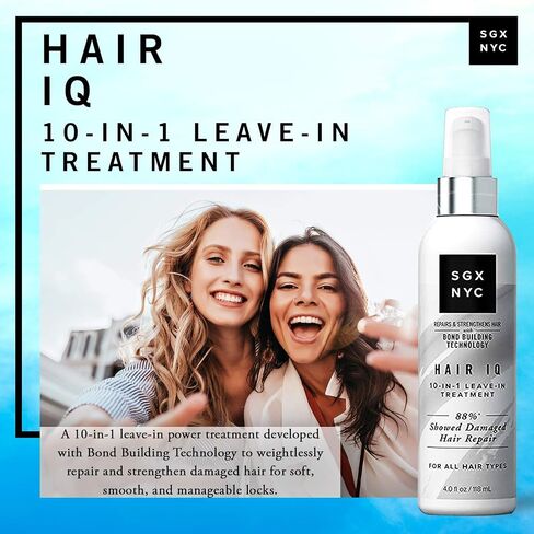 SGX NYC Hair IQ - 118 مل - لجميع أنواع الشعر - علاج 10 في 1 للشعر التالف - غني بالبيوتين وحمض الهيالورونيك - تقنية بوند الحصرية لتقوية وإصلاح تلف الشعر in Saudi Arabia