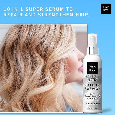 SGX NYC Hair IQ - 118 مل - لجميع أنواع الشعر - علاج 10 في 1 للشعر التالف - غني بالبيوتين وحمض الهيالورونيك - تقنية بوند الحصرية لتقوية وإصلاح تلف الشعر in Saudi Arabia