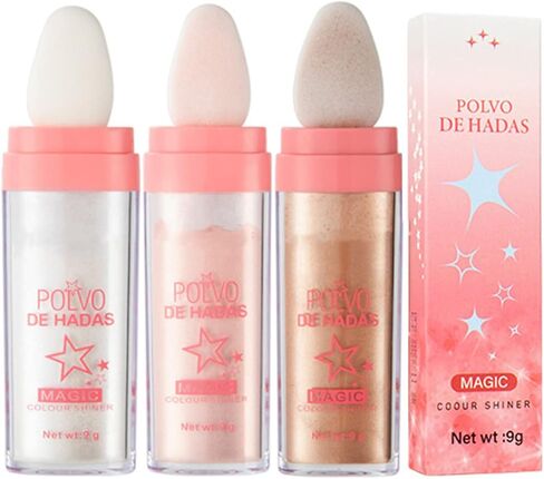 3 قطع من بودرة مكياج الوجه والجسم اللامعة من بولفو دي هاداس، أحمر خدود بودرة وجه طبيعي ثلاثي الأبعاد، مسحوق بريق عالي اللمعان لتفتيح الوجه والعيون والشفاه وتوهج الجسم (أبيض + وردي + ذهبي)) in Kuwait