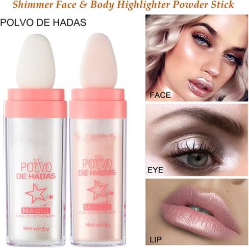 3 قطع من بودرة مكياج الوجه والجسم اللامعة من بولفو دي هاداس، أحمر خدود بودرة وجه طبيعي ثلاثي الأبعاد، مسحوق بريق عالي اللمعان لتفتيح الوجه والعيون والشفاه وتوهج الجسم (أبيض + وردي + ذهبي)) in Kuwait