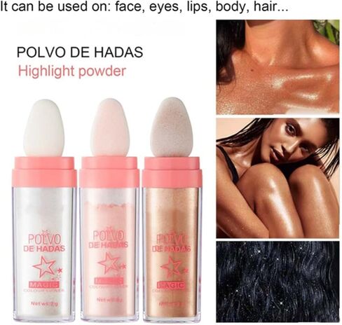 3 قطع من بودرة مكياج الوجه والجسم اللامعة من بولفو دي هاداس، أحمر خدود بودرة وجه طبيعي ثلاثي الأبعاد، مسحوق بريق عالي اللمعان لتفتيح الوجه والعيون والشفاه وتوهج الجسم (أبيض + وردي + ذهبي)) in Kuwait