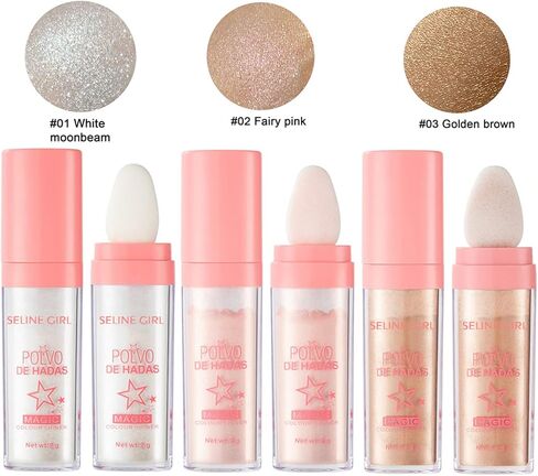 3 قطع من بودرة مكياج الوجه والجسم اللامعة من بولفو دي هاداس، أحمر خدود بودرة وجه طبيعي ثلاثي الأبعاد، مسحوق بريق عالي اللمعان لتفتيح الوجه والعيون والشفاه وتوهج الجسم (أبيض + وردي + ذهبي)) in Kuwait