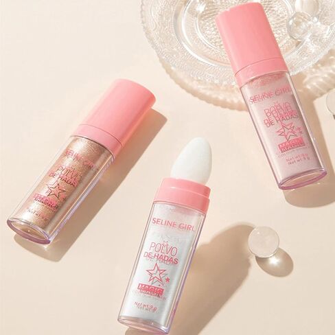 3 قطع من بودرة مكياج الوجه والجسم اللامعة من بولفو دي هاداس، أحمر خدود بودرة وجه طبيعي ثلاثي الأبعاد، مسحوق بريق عالي اللمعان لتفتيح الوجه والعيون والشفاه وتوهج الجسم (أبيض + وردي + ذهبي)) in Kuwait