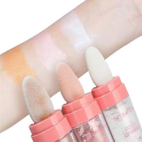 3 قطع من بودرة مكياج الوجه والجسم اللامعة من بولفو دي هاداس، أحمر خدود بودرة وجه طبيعي ثلاثي الأبعاد، مسحوق بريق عالي اللمعان لتفتيح الوجه والعيون والشفاه وتوهج الجسم (أبيض + وردي + ذهبي)) in Kuwait