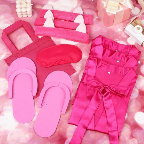 SOMSOC 30 Pieces Spa Party Costume Set for Girls Satin Kimono Robe Spa Headband Patch Non-woven Bag Foam Pedicure Slippers in Saudi Arabia