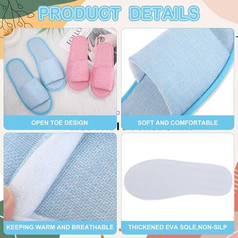 10 Pairs Washable House Slippers for Guests Open Toe Spa Slippers Women Men Soft Disposable Slippers Cotton Linen Hotel Slippers Bulk Non Slip Breathable for Indoor Travel Bedroom Party (Pink, Blue) in Kuwait