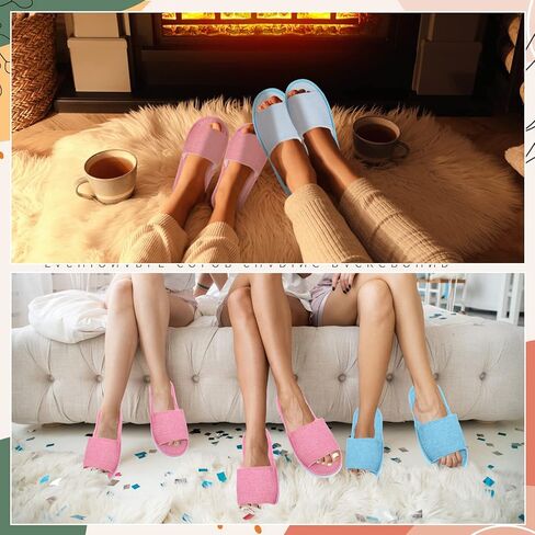 10 Pairs Washable House Slippers for Guests Open Toe Spa Slippers Women Men Soft Disposable Slippers Cotton Linen Hotel Slippers Bulk Non Slip Breathable for Indoor Travel Bedroom Party (Pink, Blue) in Kuwait