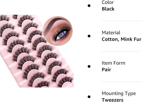 الرموش الصناعية رموش طبيعية المنك فو الروسية قطاع جلدة رقيق 10 أزواج حجم الرموش وهمية تمديد (D03) in Kuwait