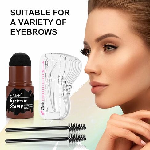 مجموعة استنسل ختم الحواجب (أسود)، مجموعة ختم الحواجب مع 10 استنسل حواجب قابلة لإعادة الاستخدام وفرشاتين للحواجب، بودرة تظليل لخط الشعر مقاومة للماء تدوم طويلاً in Kuwait