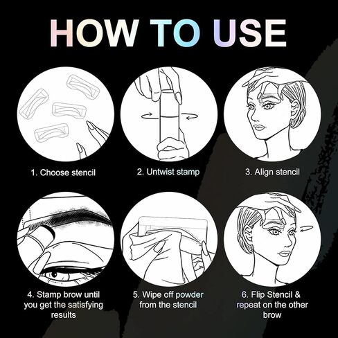 مجموعة استنسل ختم الحواجب (أسود)، مجموعة ختم الحواجب مع 10 استنسل حواجب قابلة لإعادة الاستخدام وفرشاتين للحواجب، بودرة تظليل لخط الشعر مقاومة للماء تدوم طويلاً in Kuwait