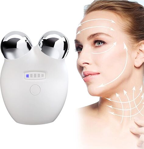 أسطوانة جهاز الوجه ذات التيار الدقيق من SCOBUTY، شد الوجه الفوري وشد البشرة، آلة تقليل الذقن المزدوجة الذكية، مدلك الوجه الكهربائي، أداة نحت الوجه على شكل حرف V، عدد 1 (عبوة من 1)/أبيض in Kuwait