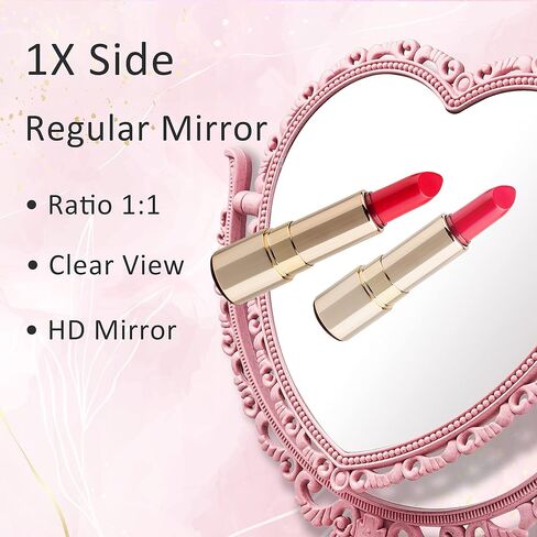 مرآة قلب وردي من RECEESOOON مزدوجة الجوانب، مرآة مكياج من الغرور للمكتب، مرآة عتيقة وردية، ديكور غرفة الباستيل الدنماركي الجمالي in Kuwait