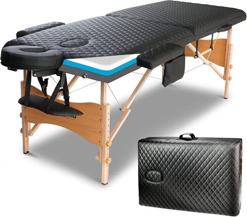 Massage Table Spa Bed, Professional Portable Memory Foam 3D Embossed Table W/ Headrest, Face Support, Armrests and Carrying Case, 2 Folding Face Cradle in Facial Salon Clinics (30" X 75")--Wooden in Saudi Arabia