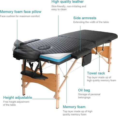 Massage Table Spa Bed, Professional Portable Memory Foam 3D Embossed Table W/ Headrest, Face Support, Armrests and Carrying Case, 2 Folding Face Cradle in Facial Salon Clinics (30" X 75")--Wooden in Saudi Arabia