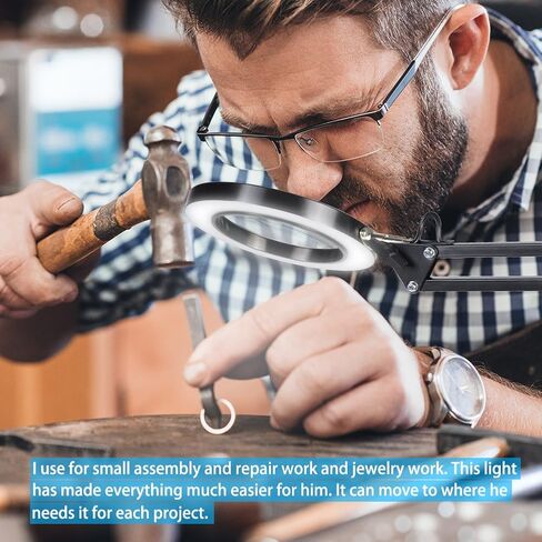 TOMSOO 3-in-1 Magnifying Glass Floor Lamp with Clamp, White/Warm White Lighted Magnifier Lens - Adjustable Stand & Swivel Arm - Full Spectrum LED Light for Reading, Crafts, Professional Tasks (Black) in Kuwait