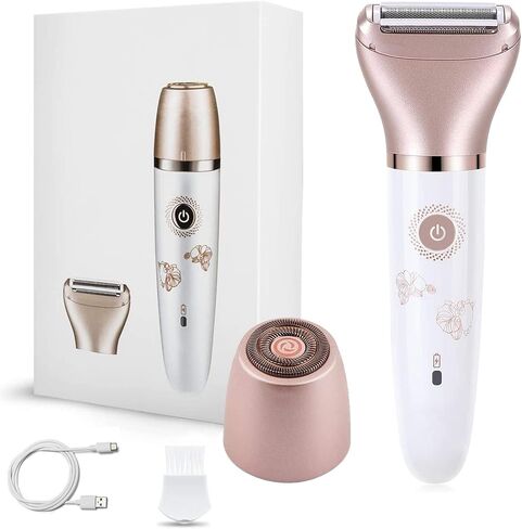 Electric Razors for Women, Painless 2-in-1 Shaver for Women Hair Remover for Face,Bikini Trimmer,Easy to Carry Cordless, Rechargeable Wet and Dry Women Razor，Head Can be Replaced(Rose Gold) in Kuwait