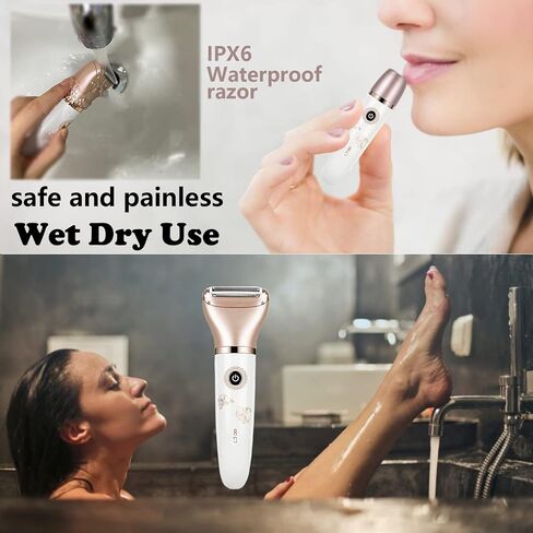 Electric Razors for Women, Painless 2-in-1 Shaver for Women Hair Remover for Face,Bikini Trimmer,Easy to Carry Cordless, Rechargeable Wet and Dry Women Razor，Head Can be Replaced(Rose Gold) in Kuwait
