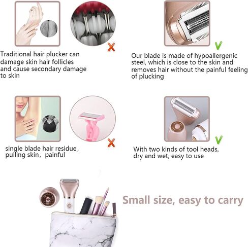 Electric Razors for Women, Painless 2-in-1 Shaver for Women Hair Remover for Face,Bikini Trimmer,Easy to Carry Cordless, Rechargeable Wet and Dry Women Razor，Head Can be Replaced(Rose Gold) in Kuwait
