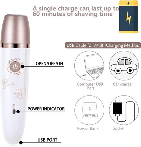 Electric Razors for Women, Painless 2-in-1 Shaver for Women Hair Remover for Face,Bikini Trimmer,Easy to Carry Cordless, Rechargeable Wet and Dry Women Razor，Head Can be Replaced(Rose Gold) in Kuwait