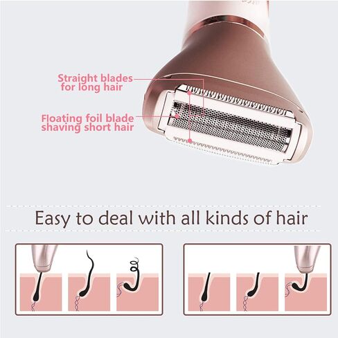 Electric Razors for Women, Painless 2-in-1 Shaver for Women Hair Remover for Face,Bikini Trimmer,Easy to Carry Cordless, Rechargeable Wet and Dry Women Razor，Head Can be Replaced(Rose Gold) in Kuwait
