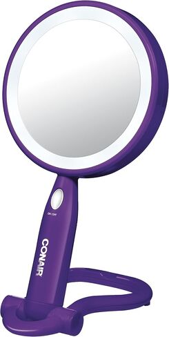 مرآة مكياج مضاءة من البلاستيك على الوجهين من كونير - مرآة مكياج مضاءة مع أضواء LED؛ تكبير 1x/3x؛ أبيض؛ صغير الحجم - رائع للسفر in Kuwait