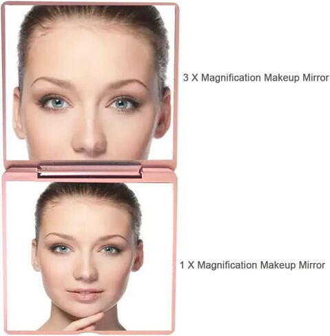 Rollnewskin Pocket Mirror, 1X/3X Magnification Travel Makeup Mirror, Folding Cosmetic Mirror, Handheld 2-Sided Compact Mirror, Square Hand Mirror in Kuwait