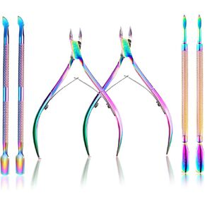 مجموعة تشذيب الجلد الميت من 6 قطع من Ruihao مع أداة دفع للزوائد اللحمية وقصاصة للزوائد اللحمية ومجموعة دافعة، أداة تشذيب الجلد الميت من الفولاذ المقاوم للصدأ للعناية بأظافر القدمين والأظافر - لون قوس قزح in Kuwait