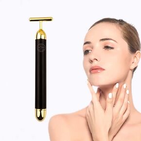 Beauty Bar 24K Golden Pulse Energy Facial Massager Roller, T Shape Electric Eye Neck Face Massager Tool for Pull Tight Firming Lift Daily Skin Care (Sliver) Count 1 Each