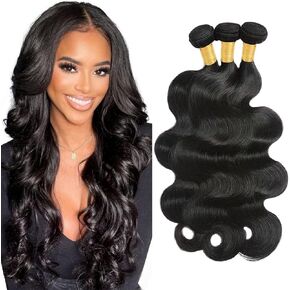 Human Hair Bundles (10 12 14 Inch) Body Wave 3 Bundles Human Hair Brazilian Virgin Remy Wet and Wavy Black Weave Hair Bundles Double Weft 100% Unprocessed Extension Natural Color