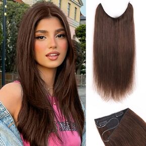 Invisible Wire Hair Extensions with Transparent Headband Adjustable Size 4 Secure Clips Straight Secret Hairpiece for Women（70g,12Inch Bleached Blonde）