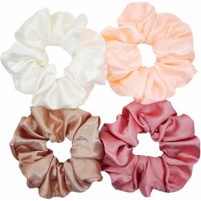 4 Pieces Satin Silk Scrunchies for hair, Big Hair Scrunchies Satin Hair Ties Ponytail Holder No Hurt Your Hair
