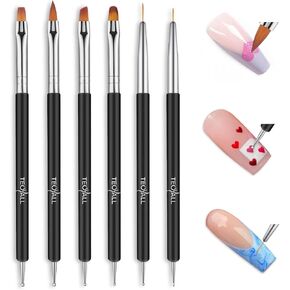 فرش طلاء الأظافر من تيويال، 6 قطع من أدوات تصميم الأظافر مزدوجة الأطراف مع فرش طلاء جل البناء، فرش تحديد الأظافر، 6 أقلام تنقيط in Kuwait