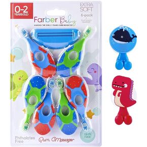 Toddler Toothbrushes Set – Infant Toothbrush 6 Pack with Compact Soft Bristles and Easy Grip Handle Includes 2 Suction Cup Toothbrush Holders and Toothpaste Squeezer (Blue)