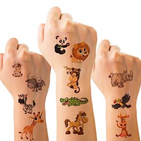 10 Sheets(120PCS) Animal Temporary Tattoos for Kids Cartoon Fake Tattoo Stickers Cute Lion Monkey Giraffe Squirrel Bird Design Waterproof Body Art Tattoo Sticker for Kids Birthday Party Decor Supplies