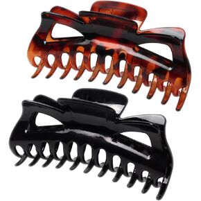 5.5 Inch Large Hair Claw Clips for Women Thick Hair Frosted Black Big Plastic White Hair Clamps Non Slip Hair Clip Hair Accessories Pack of 2 (Color A)