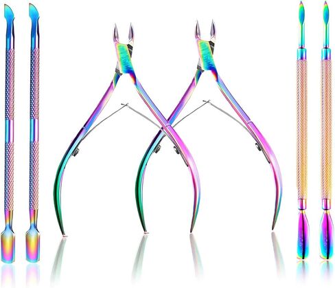 مجموعة تشذيب الجلد الميت من 6 قطع من Ruihao مع أداة دفع للزوائد اللحمية وقصاصة للزوائد اللحمية ومجموعة دافعة، أداة تشذيب الجلد الميت من الفولاذ المقاوم للصدأ للعناية بأظافر القدمين والأظافر - لون قوس قزح in Kuwait