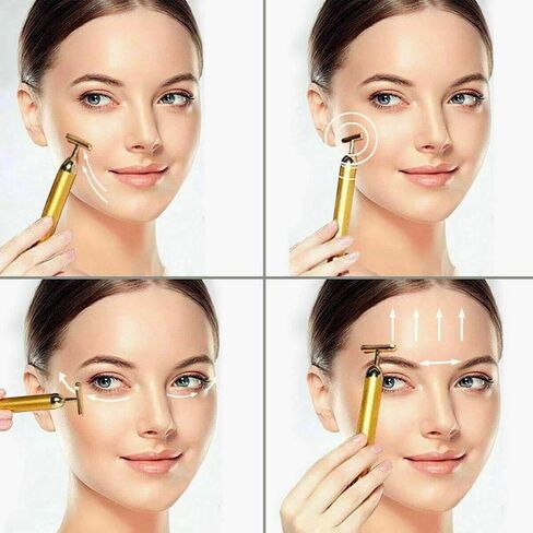 Beauty Bar 24K Golden Pulse Energy Facial Massager Roller, T Shape Electric Eye Neck Face Massager Tool for Pull Tight Firming Lift Daily Skin Care (Sliver) Count 1 Each in Kuwait