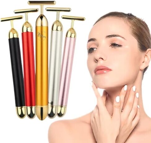 Beauty Bar 24K Golden Pulse Energy Facial Massager Roller, T Shape Electric Eye Neck Face Massager Tool for Pull Tight Firming Lift Daily Skin Care (Sliver) Count 1 Each in Kuwait